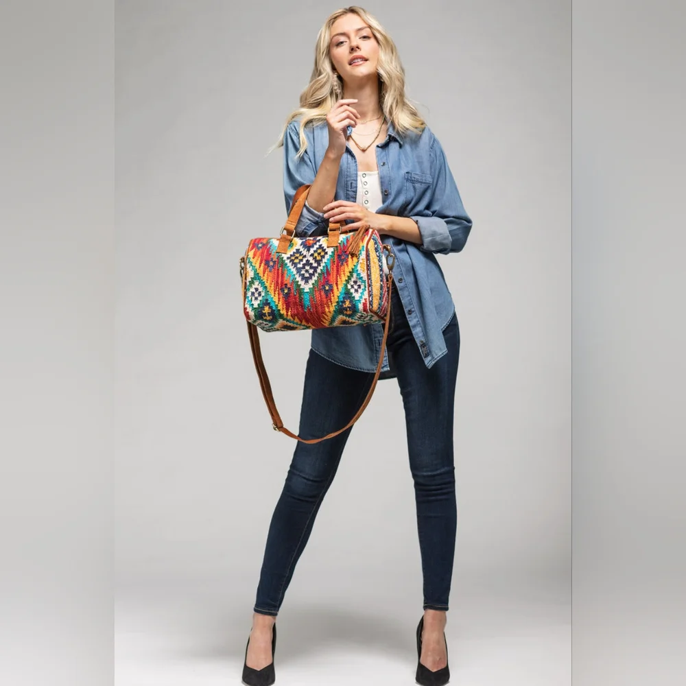 Handmade Boho Chic Boston Bag / Satchel - Navajo Aztec Inspired Design